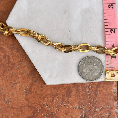 Estate 18KT Yellow Gold Textured + Shiny Multi Ovals Chunky Link Bracelet