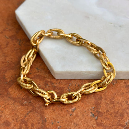 Estate 18KT Yellow Gold Textured + Shiny Multi Ovals Chunky Link Bracelet