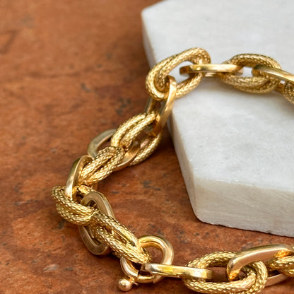 Estate 18KT Yellow Gold Textured + Shiny Multi Ovals Chunky Link Bracelet
