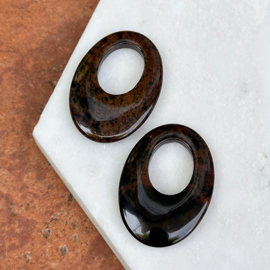 Brown and Black Marbled Jasper Oval Earring Charms