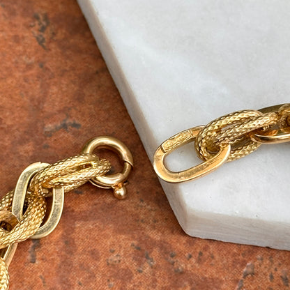 Estate 18KT Yellow Gold Textured + Shiny Multi Ovals Chunky Link Bracelet