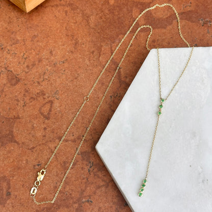 Estate 14KT Yellow Gold Bezel Emerald Lariat Necklace