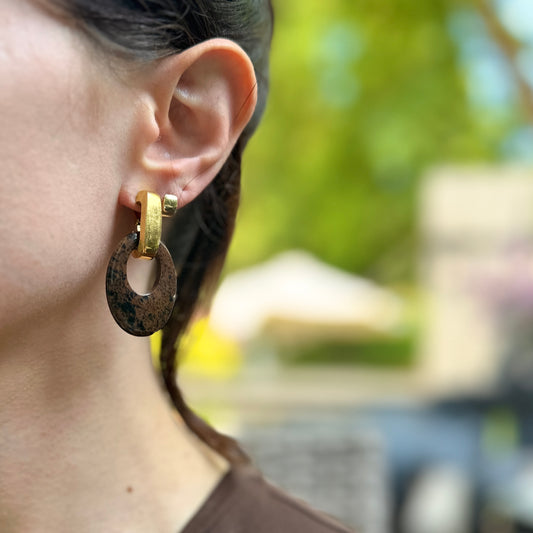 Brown and Black Marbled Jasper Oval Earring Charms