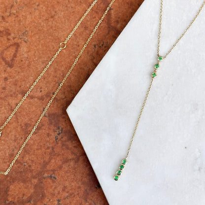 Estate 14KT Yellow Gold Bezel Emerald Lariat Necklace