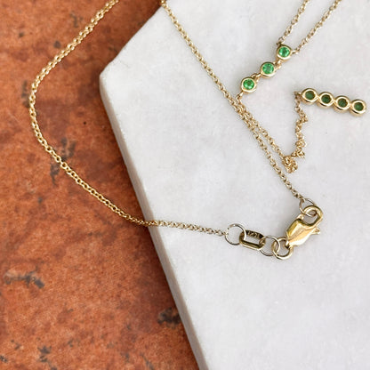 Estate 14KT Yellow Gold Bezel Emerald Lariat Necklace