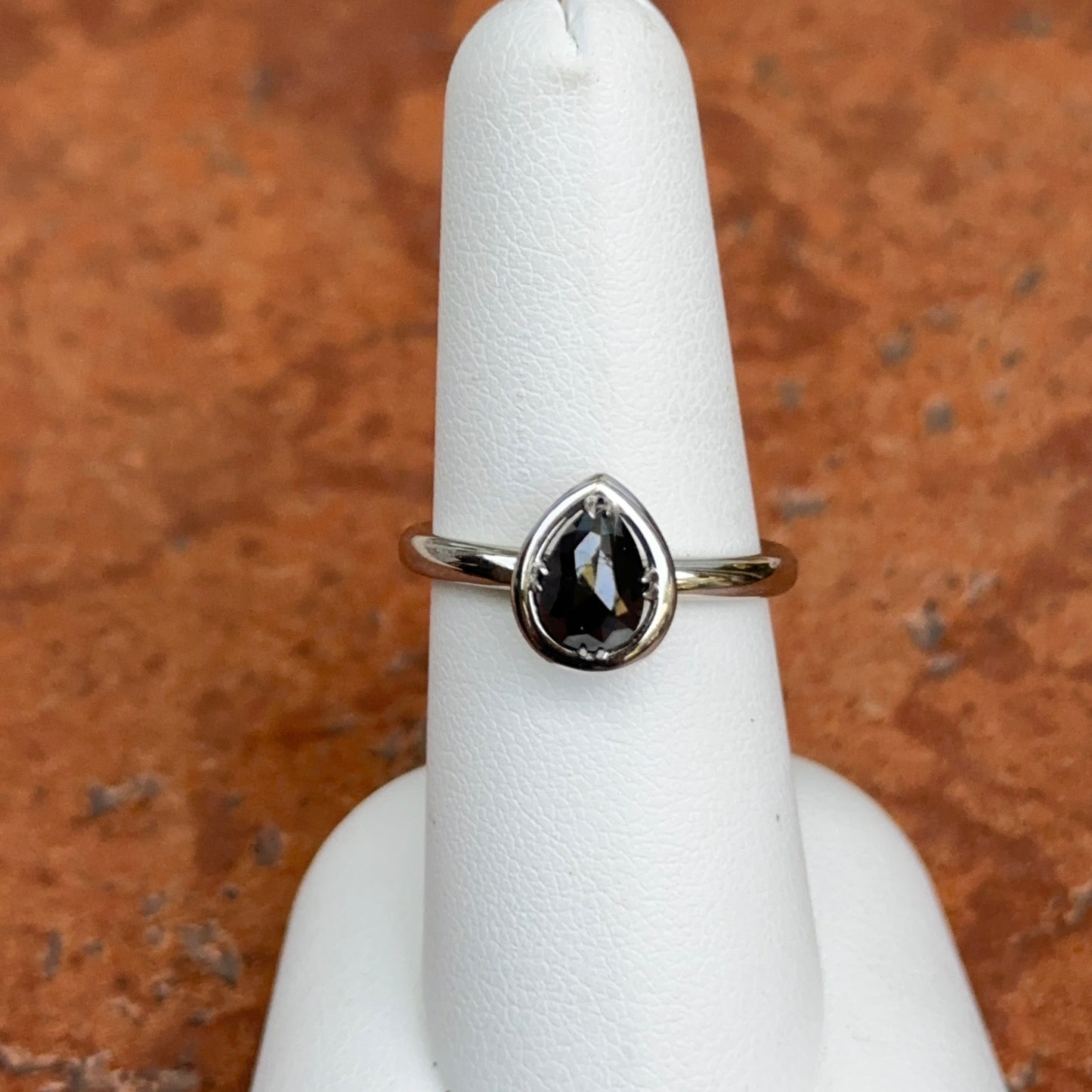 14KT White Gold Paul Klecka Bezel Pear Black Diamond Ring