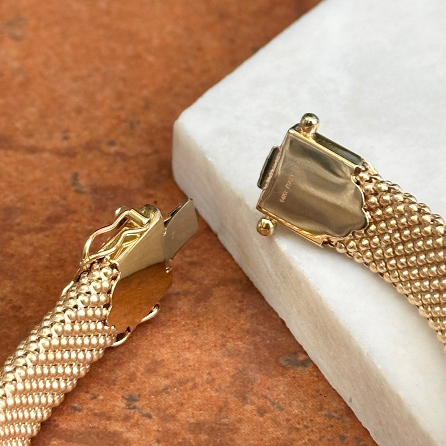 Estate 14KT Yellow Gold + White Gold Popcorn Mesh Bracelet