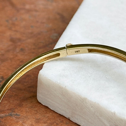 Vintage 14KT Yellow Gold Square Invisible Set Emerald + Diamond Bangle Bracelet