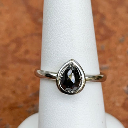 14KT White Gold Paul Klecka Bezel Pear Black Diamond Ring