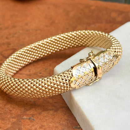 Estate 14KT Yellow Gold + White Gold Popcorn Mesh Bracelet