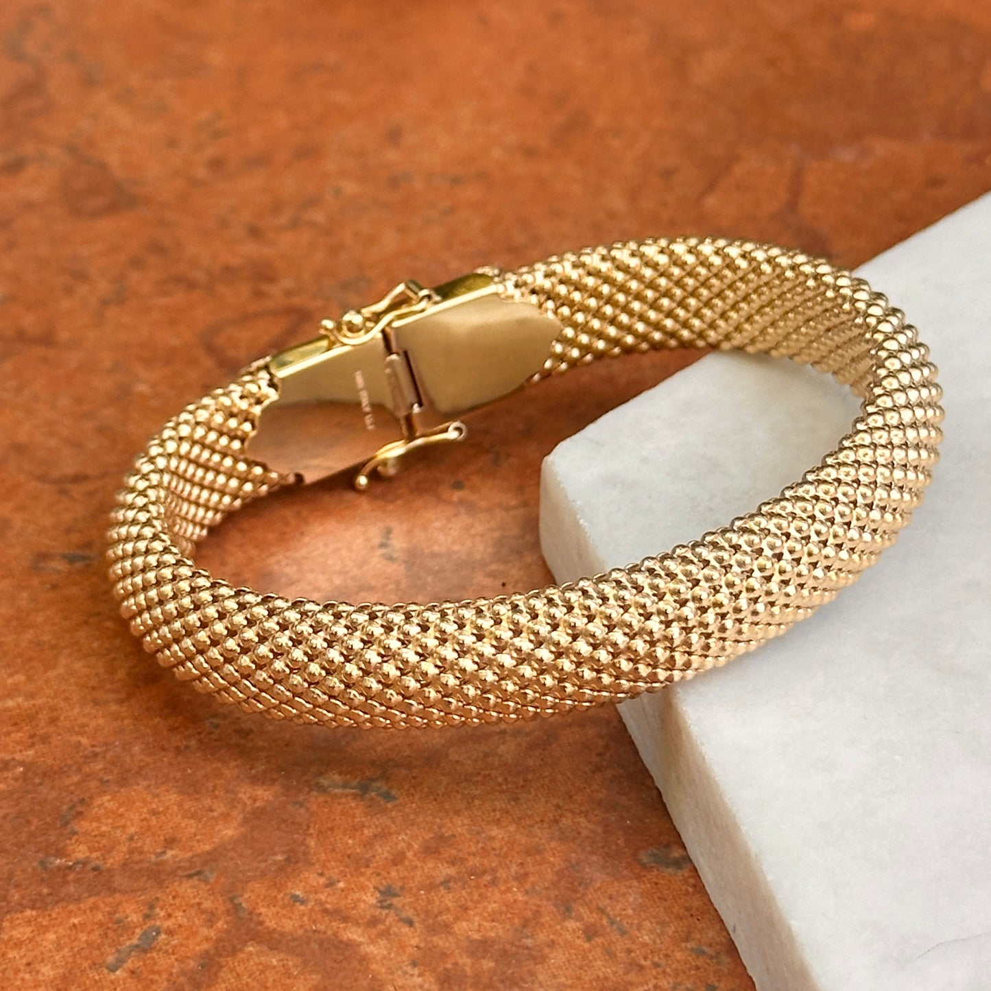 Estate 14KT Yellow Gold + White Gold Popcorn Mesh Bracelet