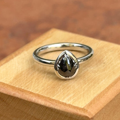 14KT White Gold Paul Klecka Bezel Pear Black Diamond Ring