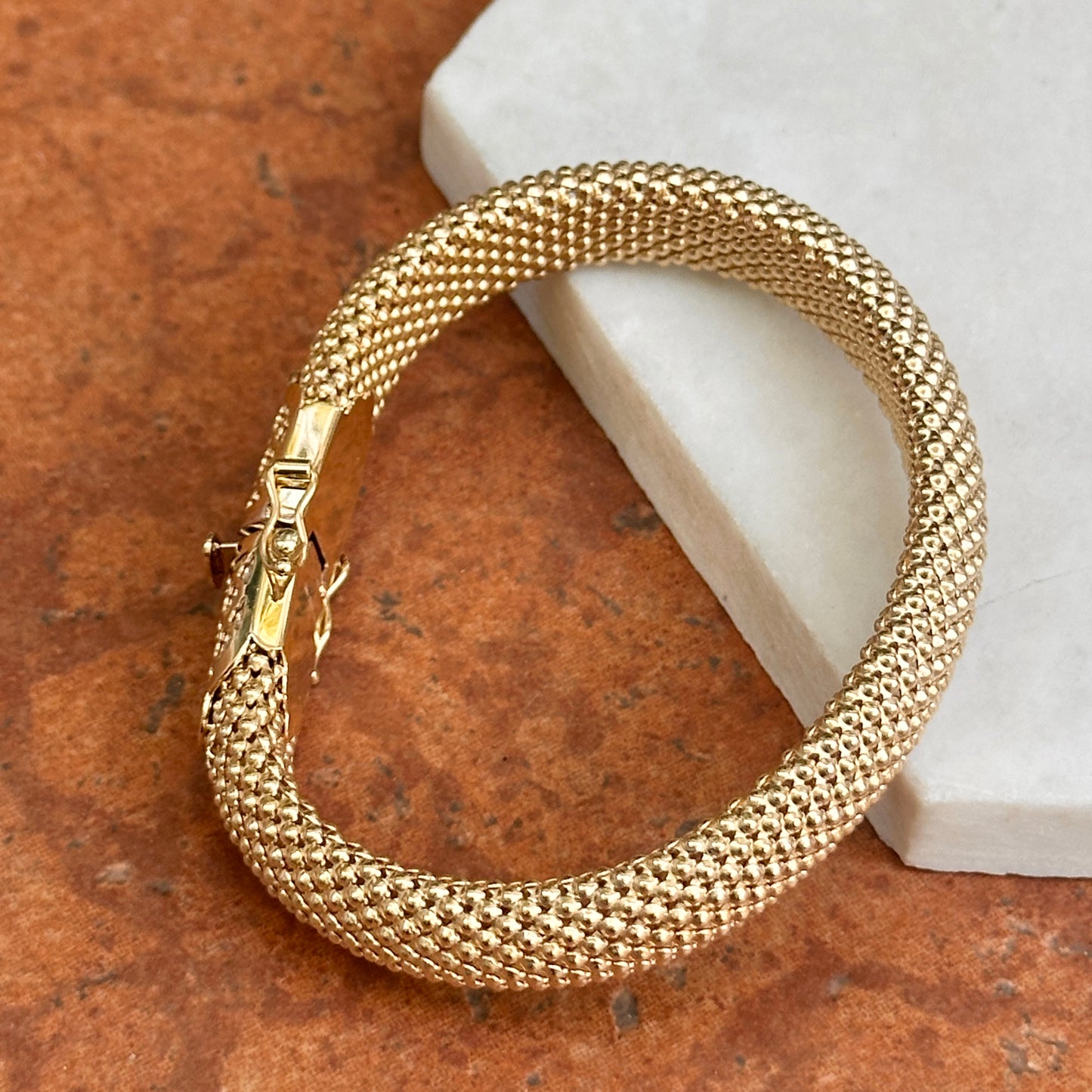 Estate 14KT Yellow Gold + White Gold Popcorn Mesh Bracelet