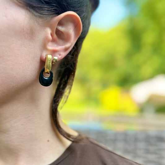 Vintage Black Onyx Oval Earring Charms MINI