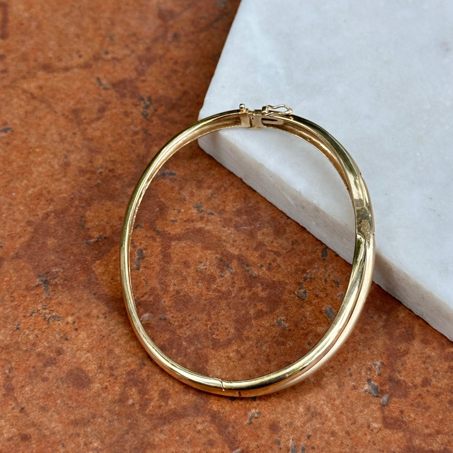 Estate 14KT Yellow Gold Gypsy Diamond Matte & Shiny Bangle Bracelet