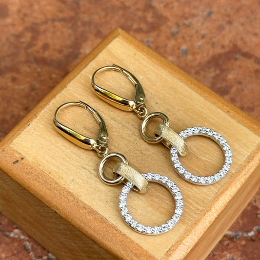 Estate 14KT Yellow Gold Diamond Round Link Dangle Earrings