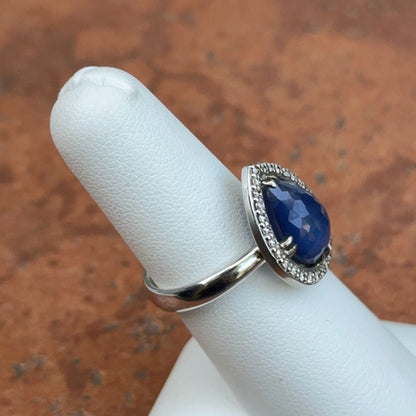 14KT White Gold  Paul Klecka Pear Blue Sapphire + Diamond Halo Ring