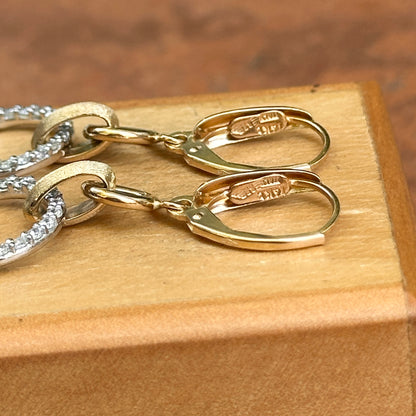 Estate 14KT Yellow Gold Diamond Round Link Dangle Earrings