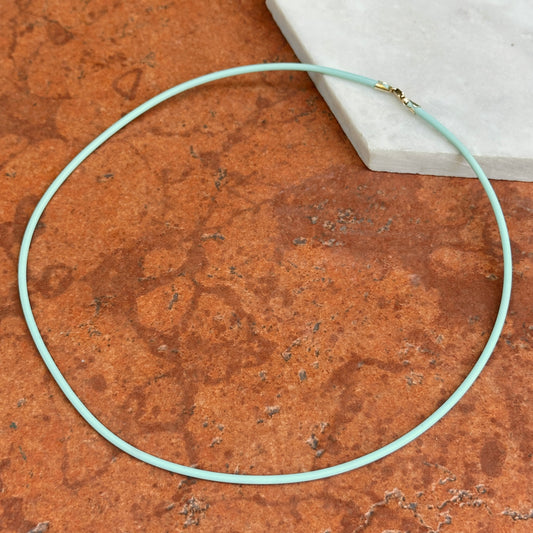 Estate 14KT Yellow Gold 2mm Turquoise Blue Rubber Necklace 16"