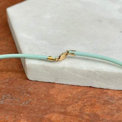 Estate 14KT Yellow Gold 2mm Turquoise Blue Rubber Necklace 16"