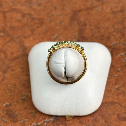 Estate 14KT Yellow Gold Baguette Emerald + Diamond Ring