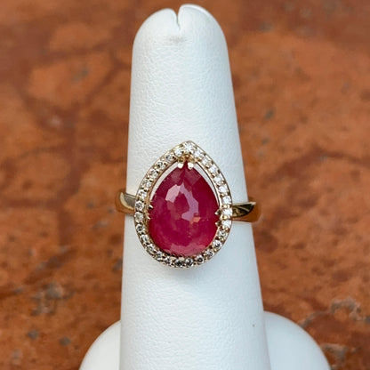 14KT Yellow Gold Paul Klecka Pear Rose Cut Ruby + Diamond Halo Ring