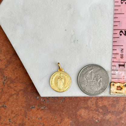 14KT Yellow Gold Our Lady of Guadalupe Round Matte Medal Pendant 16mm