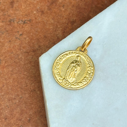 14KT Yellow Gold Our Lady of Guadalupe Round Matte Medal Pendant 16mm