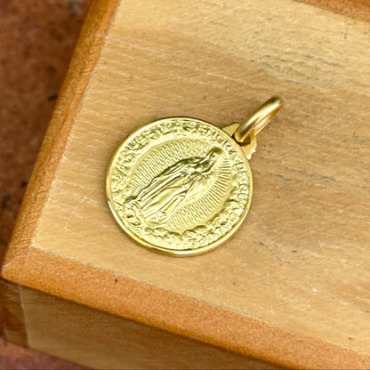 14KT Yellow Gold Our Lady of Guadalupe Round Matte Medal Pendant 16mm