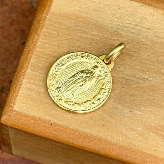 14KT Yellow Gold Our Lady of Guadalupe Round Matte Medal Pendant 16mm - LSJ