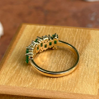 Estate 14KT Yellow Gold Baguette Emerald + Diamond Ring