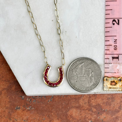 14KT Yellow Gold 14mm Ruby Horseshoe Necklace - LSJ
