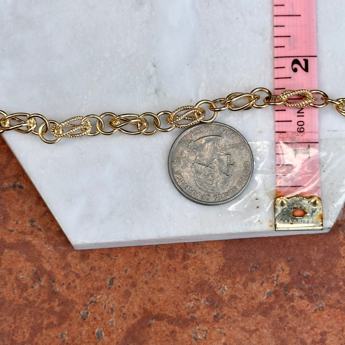 Estate 18KT Yellow Gold Textured + Shiny Rounded Multi Ovals Circle Link Bracelet