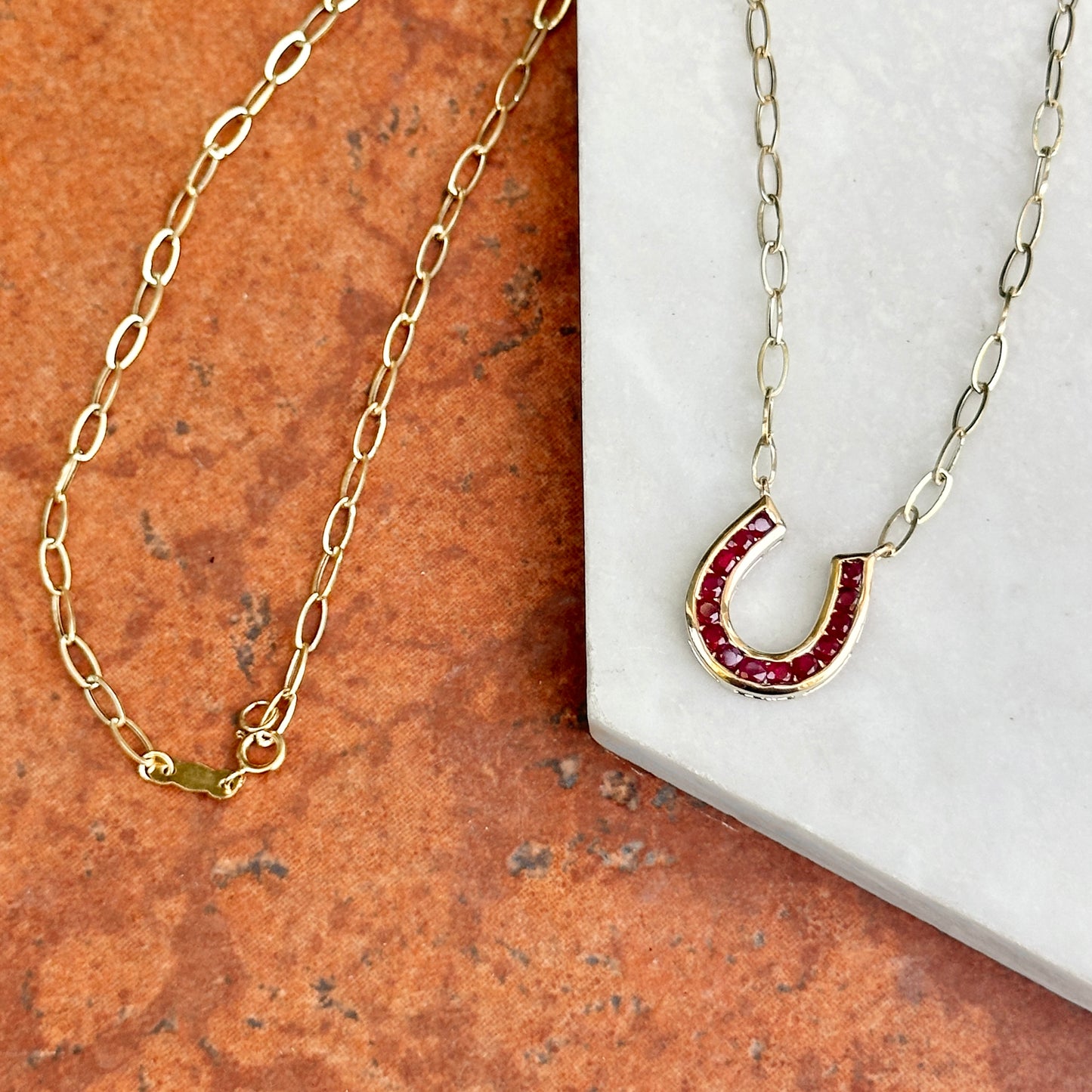 14KT Yellow Gold 14mm Ruby Horseshoe Necklace - LSJ