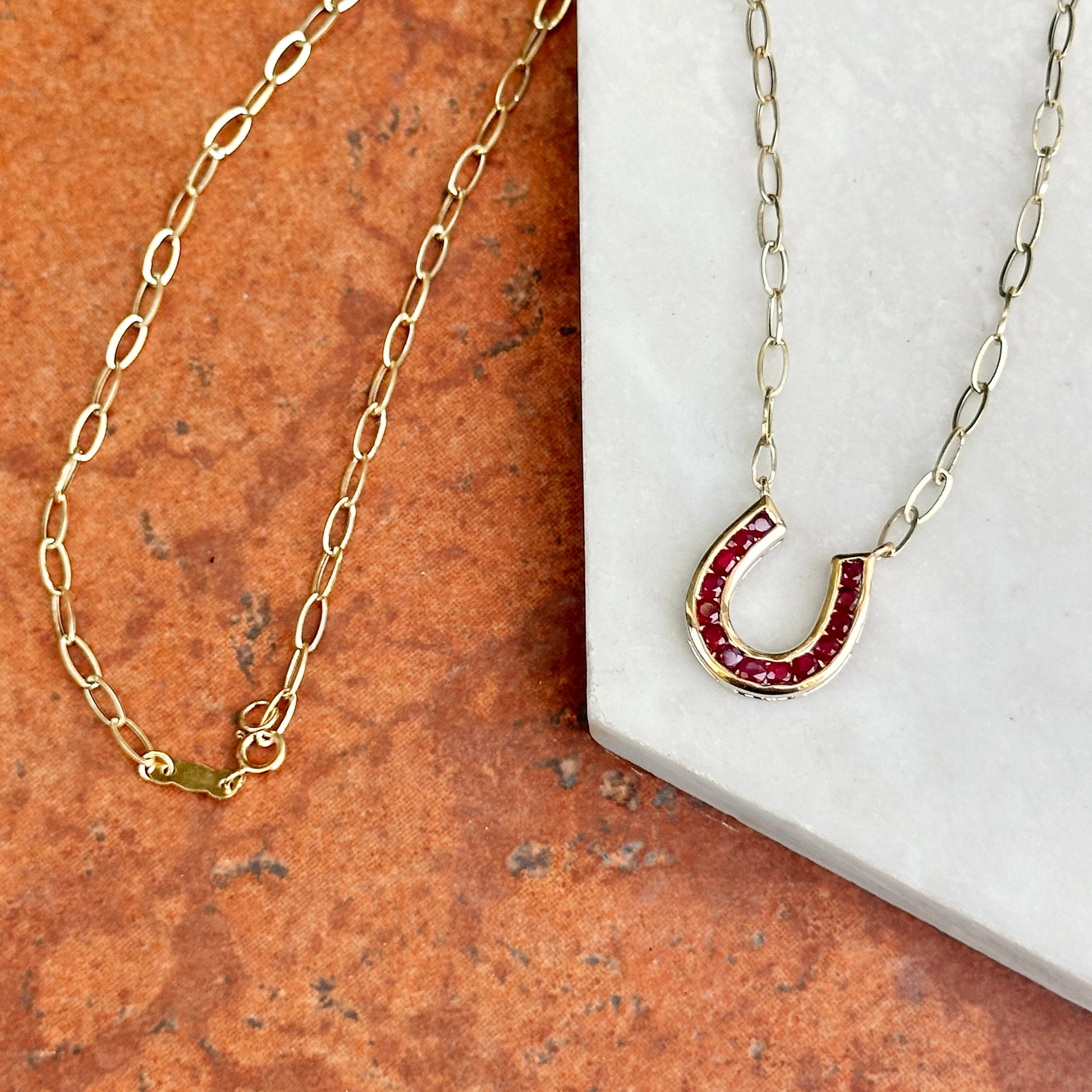 14KT Yellow Gold 14mm Ruby Horseshoe Necklace - LSJ