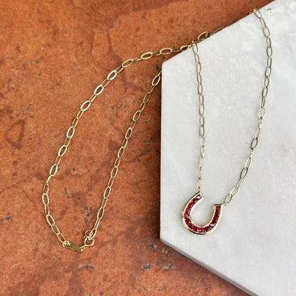 14KT Yellow Gold 14mm Ruby Horseshoe Necklace - LSJ