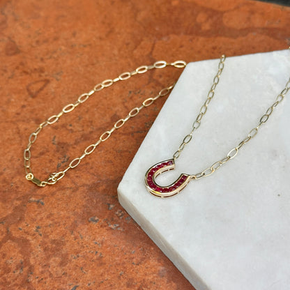 14KT Yellow Gold 14mm Ruby Horseshoe Necklace - LSJ