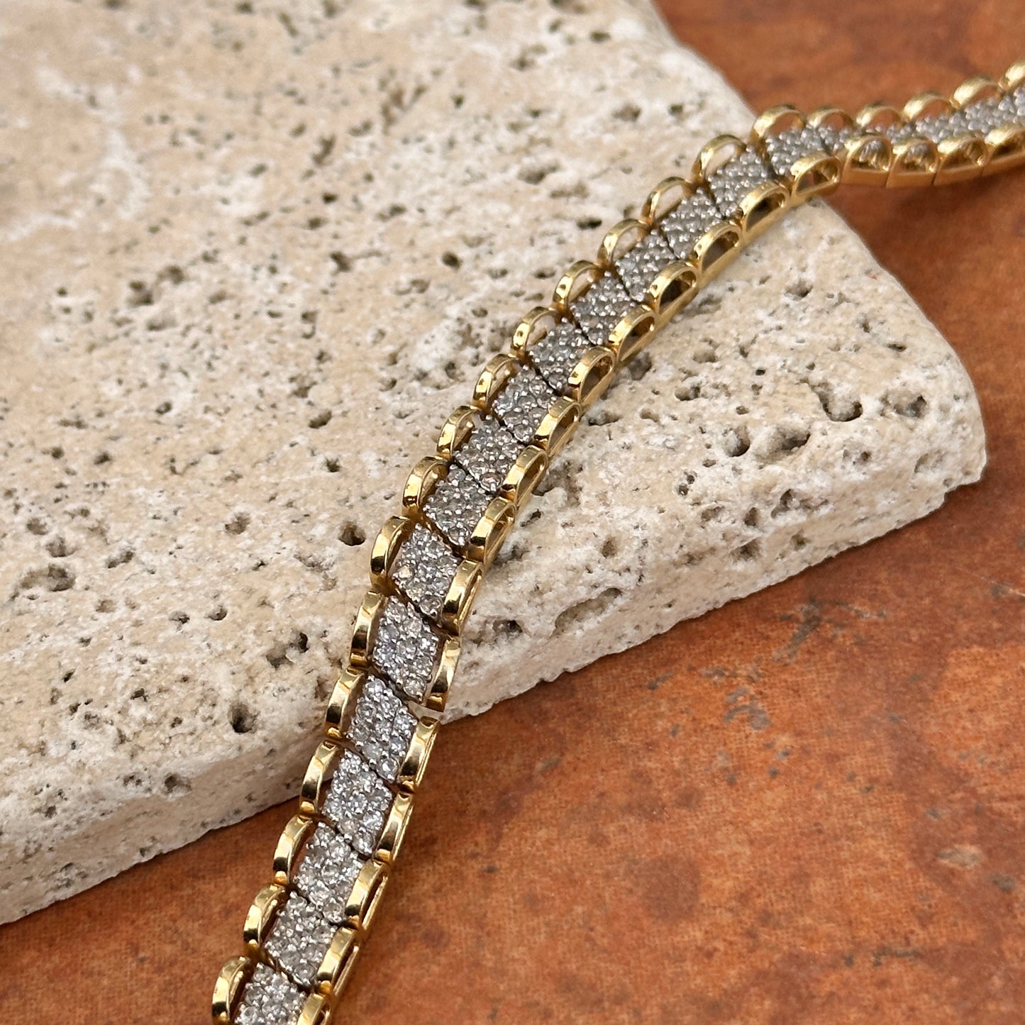 Estate 14KT Yellow Gold Diamond Mesh Link Bracelet