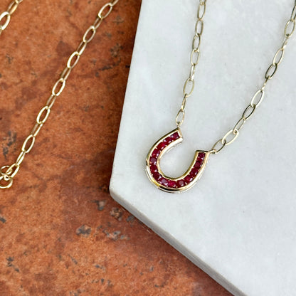 14KT Yellow Gold 14mm Ruby Horseshoe Necklace - LSJ