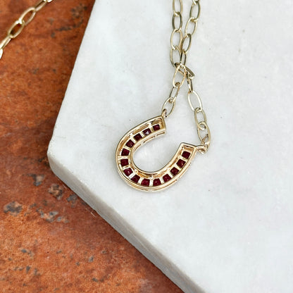 14KT Yellow Gold 14mm Ruby Horseshoe Necklace - LSJ