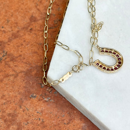 14KT Yellow Gold 14mm Ruby Horseshoe Necklace - LSJ