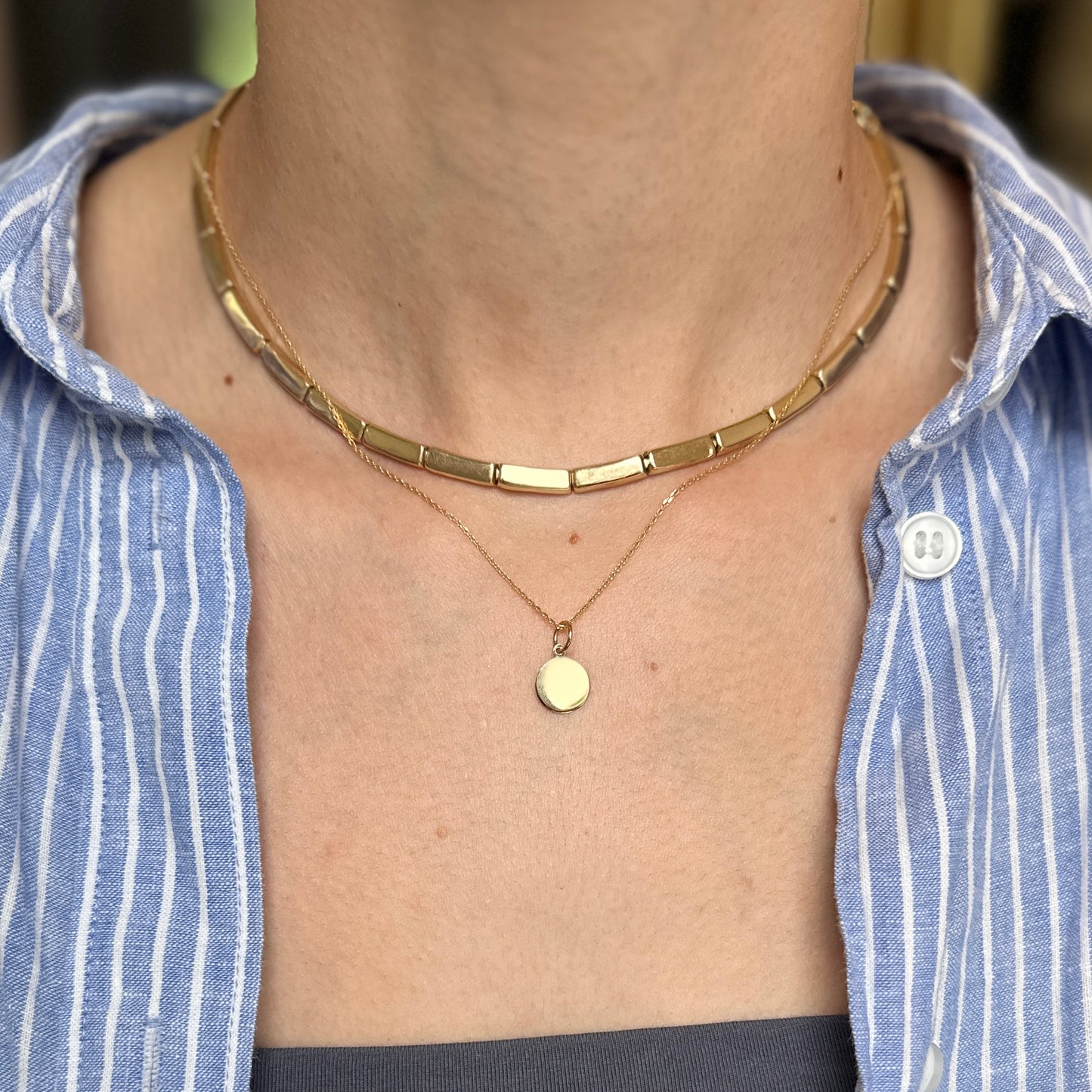 14KT Yellow Gold Mini Round Disc Plain Pendant Charm