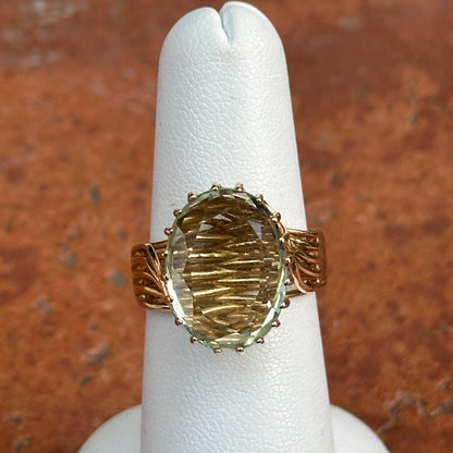 Estate 10KT Yellow Gold Green Amethyst Filigree Ring
