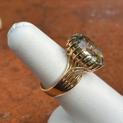 Estate 10KT Yellow Gold Green Amethyst Filigree Ring