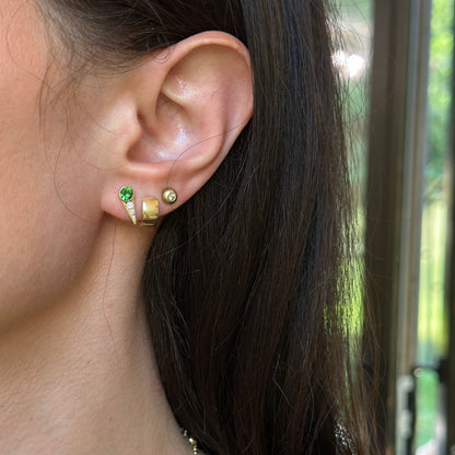 Estate 14KT Yellow Gold Tsavorite + Diamond Spike Earrings