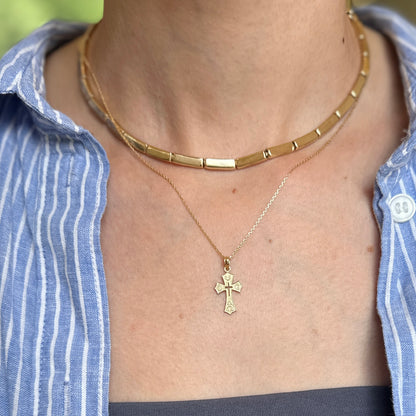 14KT Yellow Gold Small Textured Cut-Out Center Cross Pendant Charm