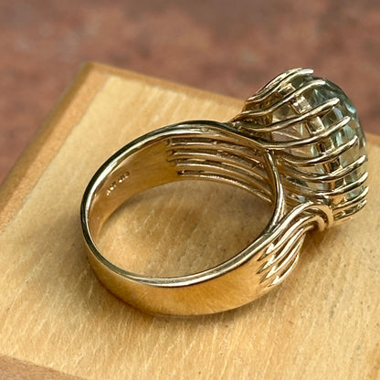 Estate 10KT Yellow Gold Green Amethyst Filigree Ring