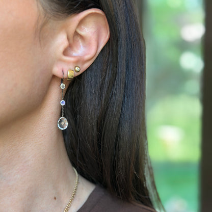 Estate 14KT Yellow Gold + Black Rhodium Crystal + Moonstone Earrings - LSJ