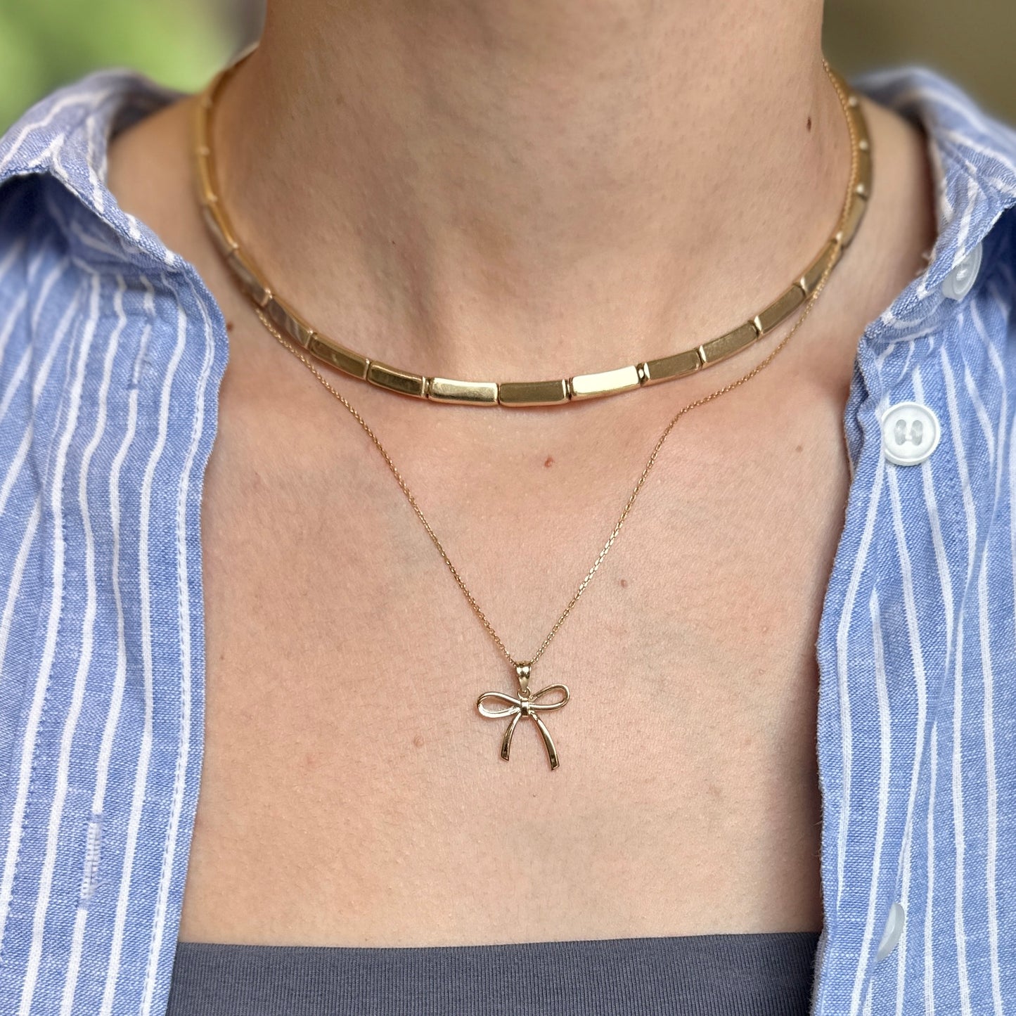 14KT Yellow Gold Small Bow Ribbon Pendant Charm