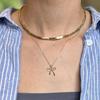 14KT Yellow Gold Small Bow Ribbon Pendant Charm
